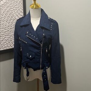 Design Lab Lord & Taylor Dark Blue Faux Suede Jacket